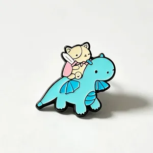 Cartoon Animal Knight Dinosaur Enamel Pin Cute Dog Cat Mouse Riding Dragon Alloy Brooch Badge For Backpack Clothing Decoration Jewelry Gift
