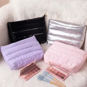 Quilted Puffer Cosmetic Bag Waterproof Large Capacity Makeup Pouch Travel Toiletry Storage Organizer Minimalist Ins Style