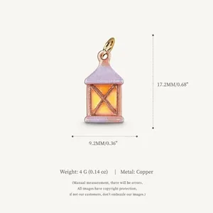 Vintage lantern charm pendant in copper metal with purple and orange enamel finish details
