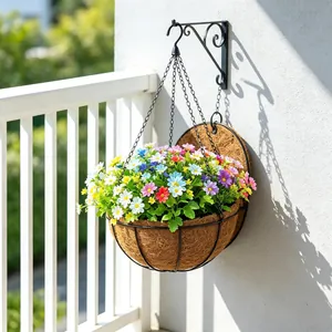 Künstliches Gänseblümchen Sonnenblumen Hängekorb Mit Kokoseinlage Eisenkette Pastoraler Blumentopf Haus Garten Balkon Dekor