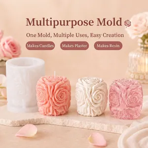 Versatile 3D rose flower cylinder silicone mold for handmade candles and plaster crafts