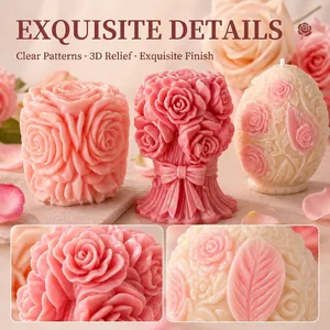 Elegant 3D rose relief silicone molds for handmade scented candles and gift soaps