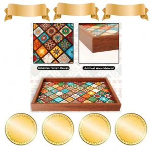 Böhmisches Serviertablett Aus Holz Rechteckig Mandala Muster Dekorativ Aufbewahrung Für Frühstück Kaffeetisch Organizer