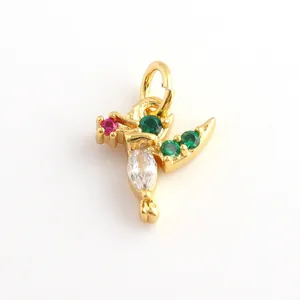 Exquisito colgante de colibrí en cobre chapado en oro de 18k con piedras de colores