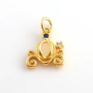 Colgante de carroza de calabaza chapado en oro de 18K con micro-pavé para joyería DIY