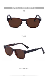 Trendy square dark brown sunglasses for women showing front and 45-degree side details