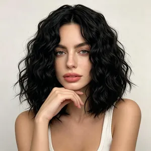 Perruque courte noire bouclée à la mode avec ondulations naturelles pour femmes