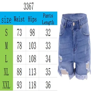 Tableau des tailles pour mini short en jean délavé taille haute avec ourlet effiloché