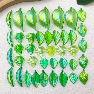 Acrylic Leaf Beads Green Transparent AB Leaf Charms DIY Earrings Necklace Hair Accessories Handmade Jewelry Material