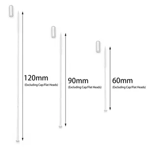 Confronto di tre dimensioni di spilli d'argento per gioielli fai-da-te, 120mm 90mm 60mm.