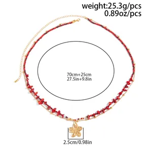 Detailed view of the red beaded double-layered body chain showing exact size and weight