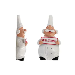 Aimant de réfrigérateur en résine créatif, figurine de chef avec panneau de bienvenue