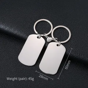 Stainless steel heart magnet couple keychains, 50x28mm silver blank dog tag gift