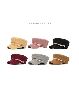 Detailed view of corduroy nautical hats in six different colors with rope accent