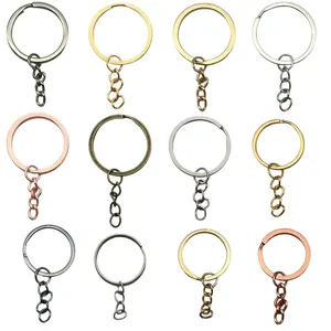 Assorted metallic finish DIY key rings with 4-link chains for handmade accessories