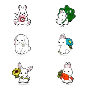 Cute Cartoon White Rabbit Enamel Brooch Pin Creative Alloy Animal Badge Jewelry Accessory For Clothing Backpack Bag Decor