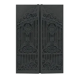 Elegant black laser-cut wedding invitation card shell featuring a European gate design