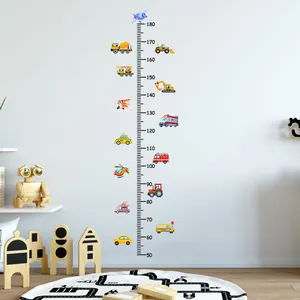 Cartoon vehicle height chart wall sticker for kids room, scale from 50 to 180cm