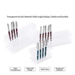 Clear acrylic fountain pen display rack with multi-hole design for professional desk storage