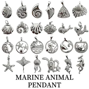 Ocean Series Copper Zirconia Pendants For Jewelry Making Shell Seahorse Starfish Conch Charm For DIY Necklace Bracelet Making