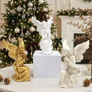 European Praying Angel Statue Resin Figurine Guardian Angel With Wings Religious Christmas Home Entryway Decor Gift
