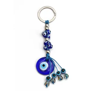 Traditionele blauwe boze oog sleutelhanger met glazen kralen voor tassen of autosleutels