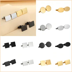 Men Business Stainless Steel Polished Cufflinks Minimalist Round Square Oval Geometric French Shirt Cuff Links Wedding Party Jewelry Accessory