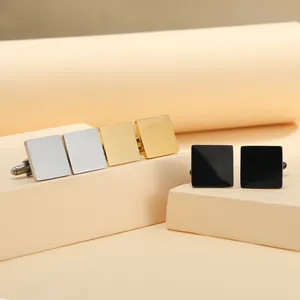Modern polished stainless steel square cufflinks set in silver gold and black colors