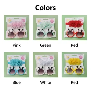 Lunettes de soleil panda et bandeaux à fleurs pour filles disponibles en six couleurs