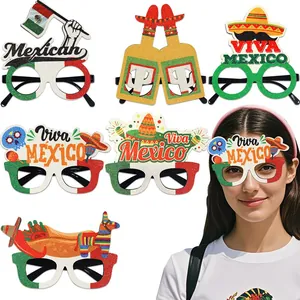 Occhiali da Festa Messicani Sombrero Maracas Baffi Decorazioni Glitter per Giorno dell'Indipendenza Cinco De Mayo Oggetti di Scena