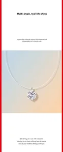 Minimalist Moissanite necklace pendant with invisible cord and 925 silver setting