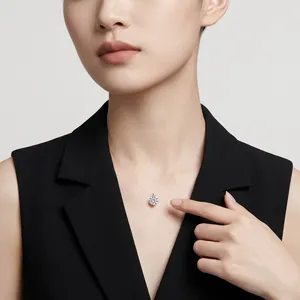 Minimalist moissanite necklace with invisible line and single sparkling stone pendant