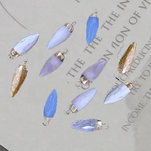 Natural Stone Bullet Hexagonal Column Crystal Point Pendants Gold Plated Copper Cap DIY Necklace Jewelry Making Findings
