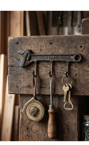 Gancho de pared industrial vintage de hierro fundido con forma de llave para herramientas