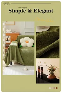 Close-up of green chenille sofa cover featuring a classic herringbone texture