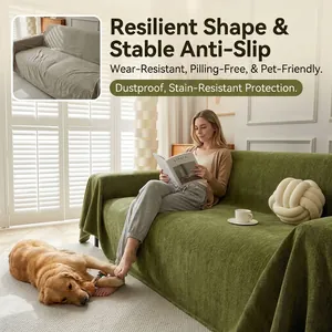Green herringbone sofa cover, all-season dustproof protective furniture blanket