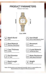 Detailed technical specifications for luxury ladies steel quartz watch with shell dial