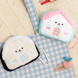 House Shaped Plush Coin Purse Mini Headphone Storage Bag Pendant For Girls Women Cute Cartoon Zippered Accessory