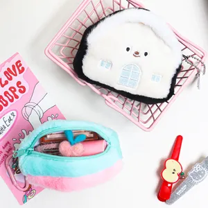 Plush house-shaped coin purse and colorful storage pouch for earphones and small items