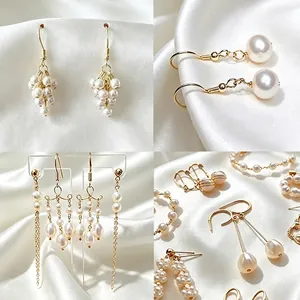 Detailed view of DIY pearl earrings crafted using 14K gold-filled jewelry pins
