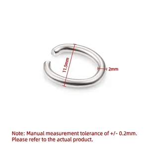Silver 304 stainless steel oval open jump ring with 11.5mm height and 2mm thickness