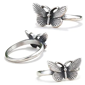 Vintage Butterfly Ring 316L Stainless Steel Distressed Texture Gothic Niche Exquisite Daily Wear For Men Women