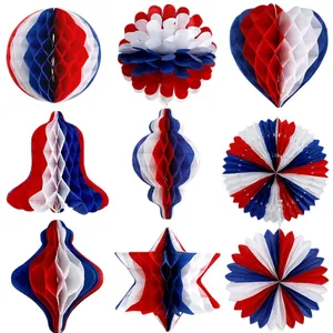 Decorazioni a nido d'ape rosso bianco blu per il Giorno dell'Indipendenza e feste patriottiche