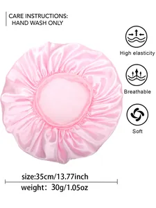 Cuffia da notte grande in raso rosa da 35 cm con dettagli su dimensioni e peso reale