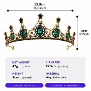 Detailed dimensions and technical specs for vintage Baroque rhinestone queen crown