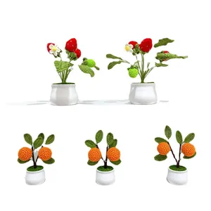 Mini plantes en pot crochetées à la main avec fraises et oranges pour décoration de bureau
