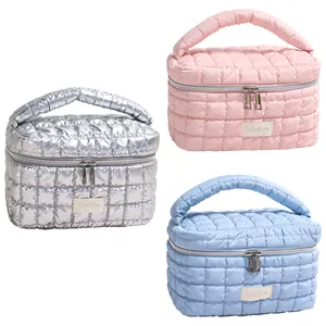Glänzende gesteppte Kosmetiktaschen in Silber Rosa und Blau mit großem Stauraum