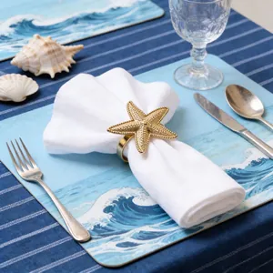 Coastal Gold Metal Starfish Napkin Ring Decorative Napkin Buckle For Wedding Party Hotel Table Decoration Accessories