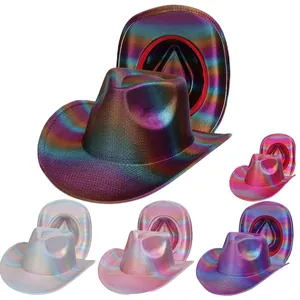 Regenbogen Gestreift Holografisch Cowboyhut Western Irisierend Metallisch Party Karneval Festival Für Herren Damen Kostüm Zubehör