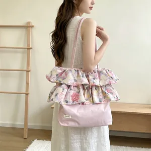 Vintage roze rozen bloemen ruches schoudertas met grote capaciteit voor dames lifestyle